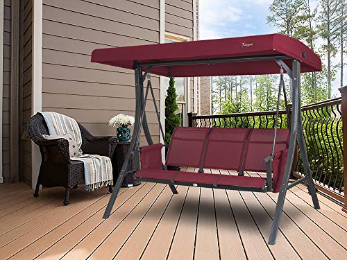 Kozyard Brenda 3 Person Outdoor Patio Swing With Strong Weather Resistant Powder Coated Steel Frame And Textilence Seats (Burgundy) #TOP2