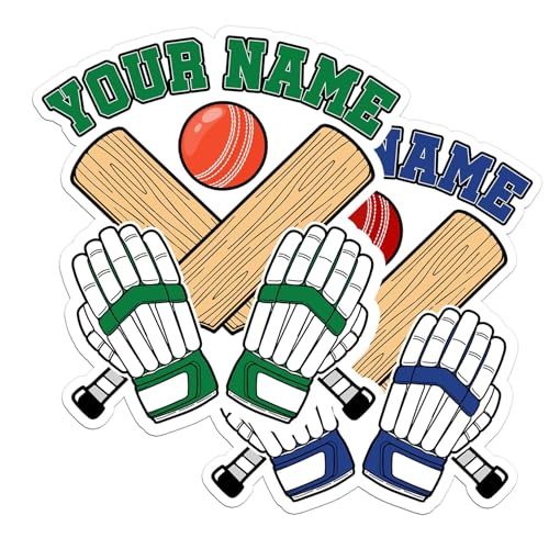 Custom Cricket Name Sticker Personalized Text Number Bats Gloves Sport Player Team Member Decal Waterproof Die Cut Vinyl & Transparent DTF Decal for Water Bottle Laptop Car Helmet Gifts for Men Women