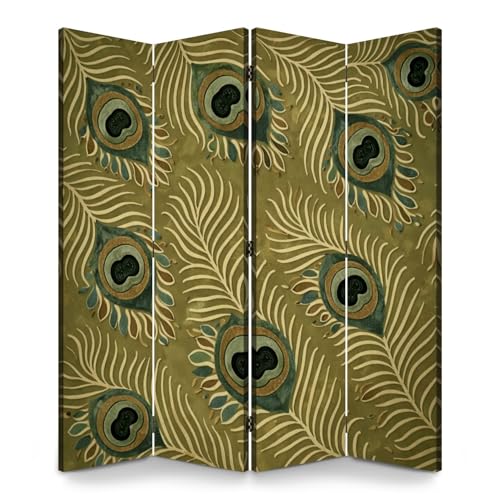 Room Divider Panel Folding Privacy Screen Peacock Feather Bold Greens