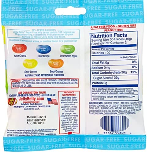 Sugar Free Sour And Assorted Flavor Jelly Beans, Reduced Calorie Bagged Bite Sized Candies, Sugarless Candy For Gift Baskets, Pack Of 4, 2.8 Ounces #TOP5