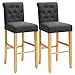 SONGMICS Lot de 2 Chaises de Bar, Tabourets Hauts, Sièges de Cuisine, Hauteur d'Assise 76 cm, Avec Repose-Pieds en Métal et Dossier, Pieds en Bois, Tissu en Coton-Lin, Gris LDC036G01