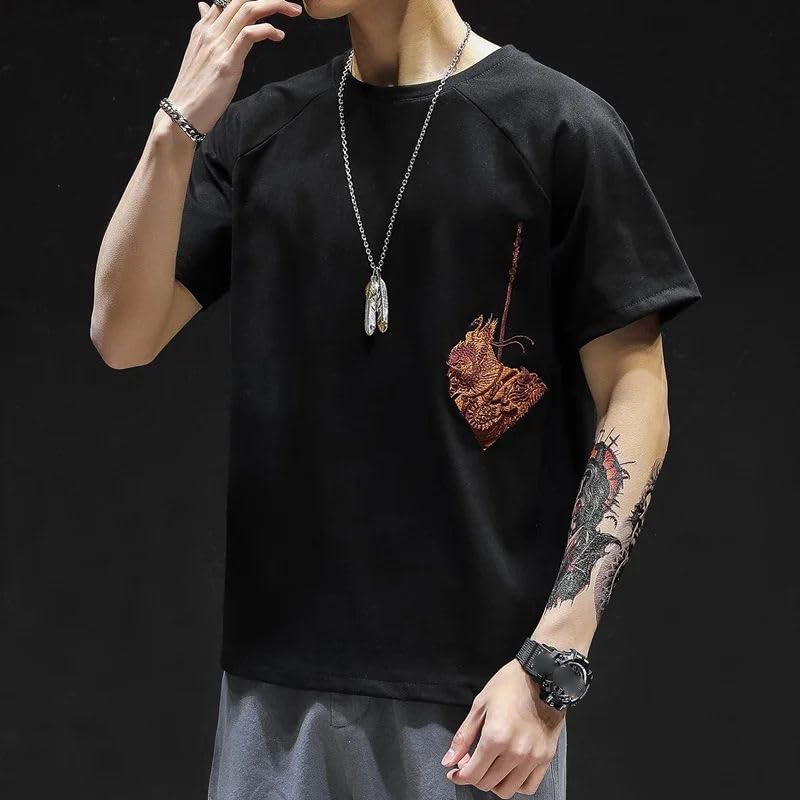 Haut homme streetwear hiphop de style asiatique avec motif brodé pour l'été - 2