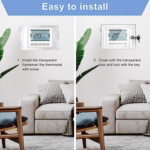 Thermostat Guard, Thermostat Schlossbox mit Schlüssel Thermostatabdeckung Thermostat Hülle Transparent Thermostat Schutzabdeckung für Zuhause, Schlafzimmer