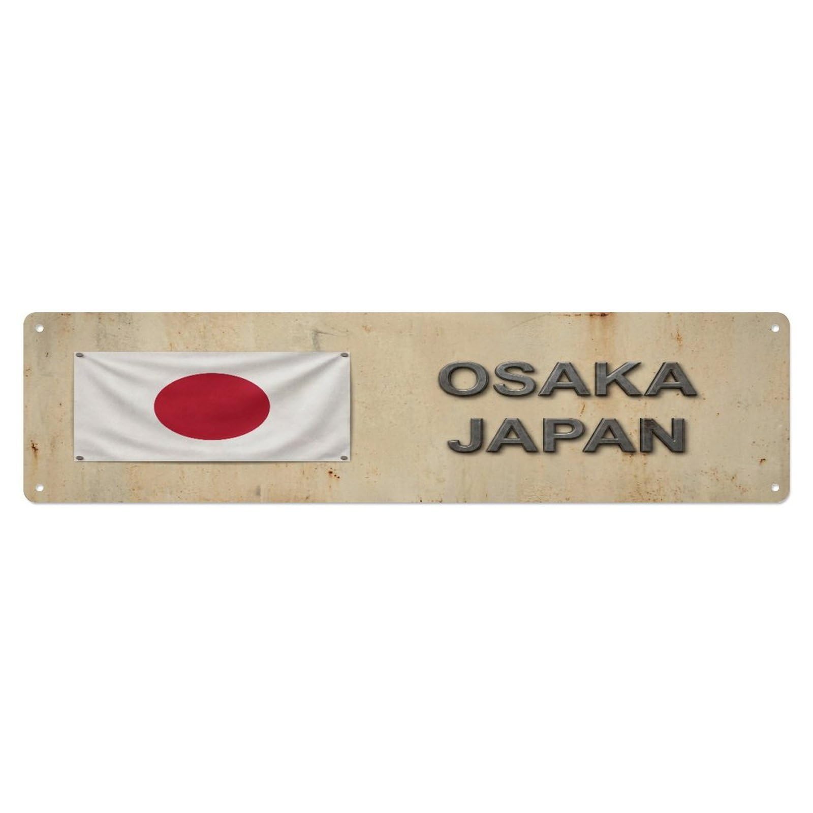 Okahys 4X16inch(10X40cm) Vintage Osaka Japan Flag Decor Rustic Travel Metal Tin Sign