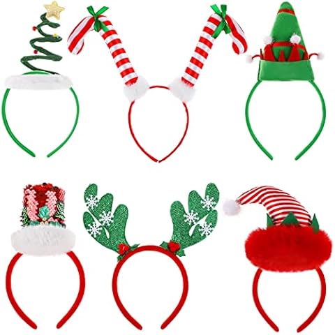 FRCOLOR Christmas Headbands for Women 6Pcs Christmas Tree Headband Headband Antlers Headband Candy Cane Christmas Party Holiday Headwear Cover