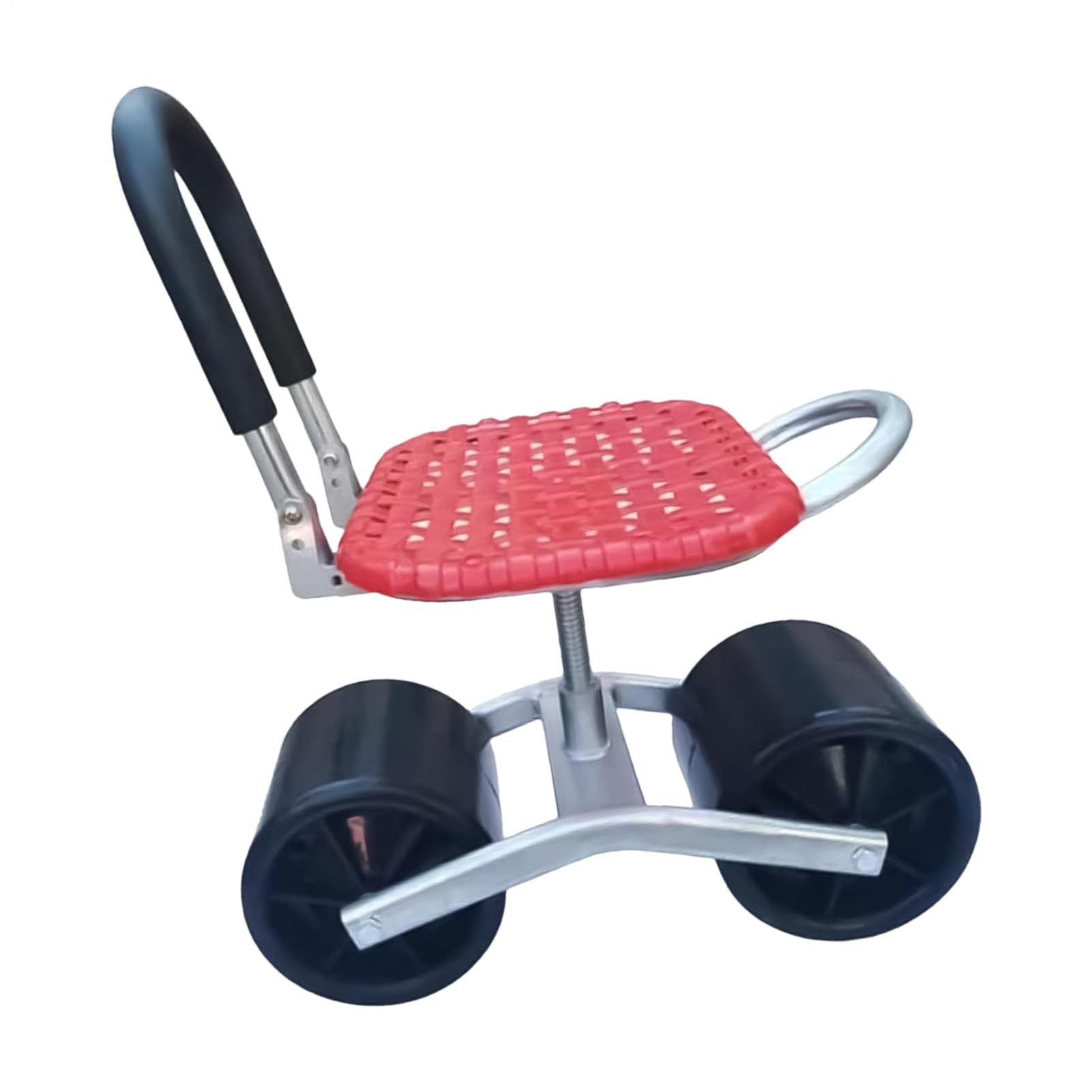Sgabello da Giardino con Ruote Girevole 360 Gradi in Metallo Pieghevole