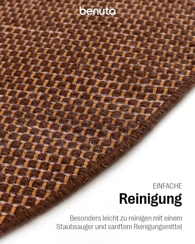 benuta Pure Wollteppich Rocco - Braun 150 cm Rund - Handgewebt - Im Style: Wolle, Uni, Boho, Hygge & Cozy, Minimalistisch - Pflegeleicht für Wohnzimmer Schlafzimmer