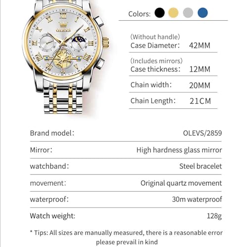 Image of OLEVS Men's Analog Watch Multi Color Business Stainless Steel Waterproof Luminous Quartz Watch Luxury Leisure Date Simulation Original Bowl Watch