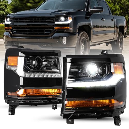 TUSDAR Headlight Assembly Fits for 2016 2017 2018 Chevy Silverado 1500 Pickup HID/Xenon Projector Headlights Replacement Factory Headlamp Driver & Passenger Side