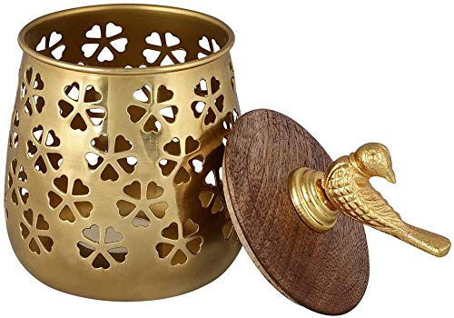 Bird T Light Candle Holder Gold Plated Candle Holder Stand with Wooden Cap for Home Office Garden Dining Table Decore (Pack of 1, 19x11 Cm)-image-17