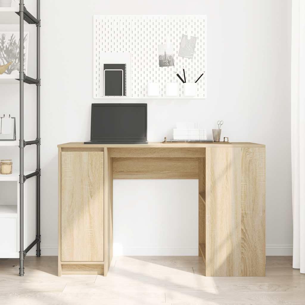 Scrivania in rovere Sonoma, 120 x 42 x 76 cm, con spazio e ripiano, ergonomica, per ufficio, casa, computer, laptop, gaming, segretario, salvaspazio, con cassetto