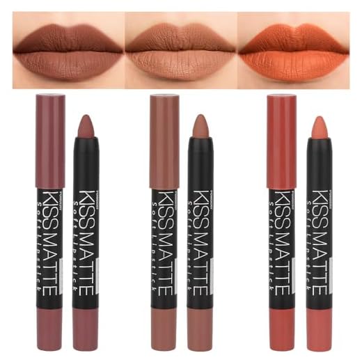 evpct 3Pcs Nude Beige Dark Light Brown Yellow Matte Lipstick and Lip Crayon Lip Liner Stick Pencil duo Makeup Set Long Lasting 24 Hour Waterproof Lip Gloss labiales mate 24 horas originales 08&17&19