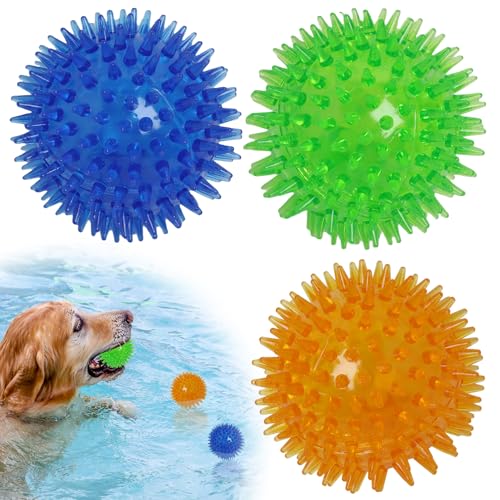 EuAcesry Balle pour Chien, 3 Pcs Squeaky Dog Ball Toys 6.5 cm, Balles pour Chiens Indestructible, Ballon Rebondissante Spiky pour Chiens de Petite et Moyenne Taille