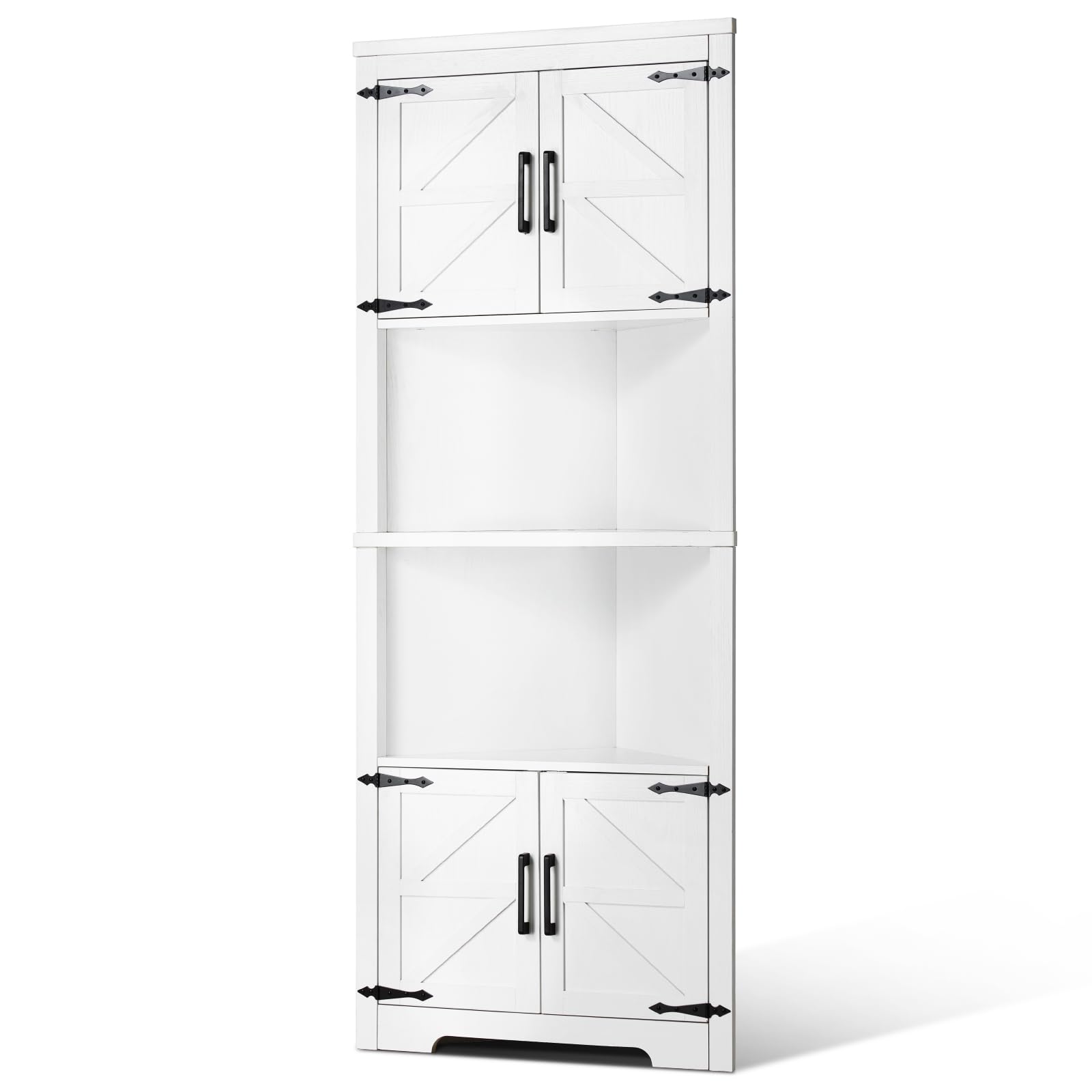 VEVOR Eckschrank mit 4 Holztüren und 6-stufigen Regalen, 171 cm, weiß