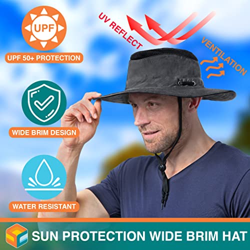 Sun Cube Wide Brim Sun Hat For Men Outdoor Sun Protection Boonie Hat | Adjustable Fit, Breathable Summer Hat For Safari Hiking Fishing - Dark Gray #TOP1
