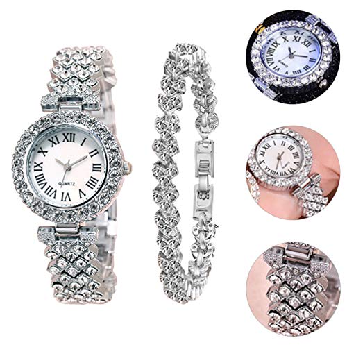 ساعة من بالاكو للنساء، بمينا فضية وسوار فضي، عرض تناظري، مرصعة بأحجار الراين