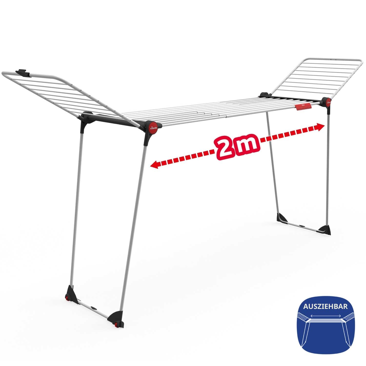 Vileda Aluminium, Infinity Flex XXL Wäscheständer, Ausziehbare Teleskopstangen, Wäscheständer bereits montiert, Weiß