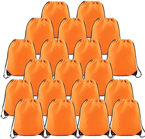 BeeGreen 20 Pieces Orange-String-Bag-Pack-Bulk Durable Cinch Gym Sacks Backpacks Large Size for Sports Storage Travel Pull String Sackpack for Girls Boys