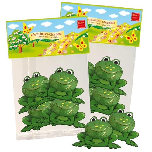 Individually Wrapped Chocolate Frogs in Green Foil, Gourmet German Frog Candy, Bulk Party Favor Treats, Pack of 2