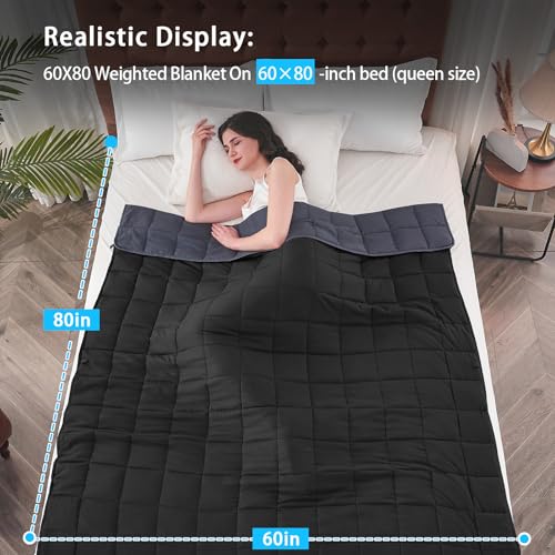 Image of yescool Weighted Blanket for Adults (20 lbs, 60 inch x 80 inch,Grey& Black) Cooling Heavy Blanket for Sleeping Perfect for 190-210 lbs, Queen Size Breathable Blanket with Premium Glass Bead, Machine Washable