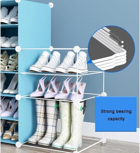 Image of Plastic Shoe Rack for Home with Door, 6 Door 12 Shelf | DIY Shoe Stand Organizer Cabinet for 24 Pairs Storage | Portable Slipper & Chappal Stand (Blue)