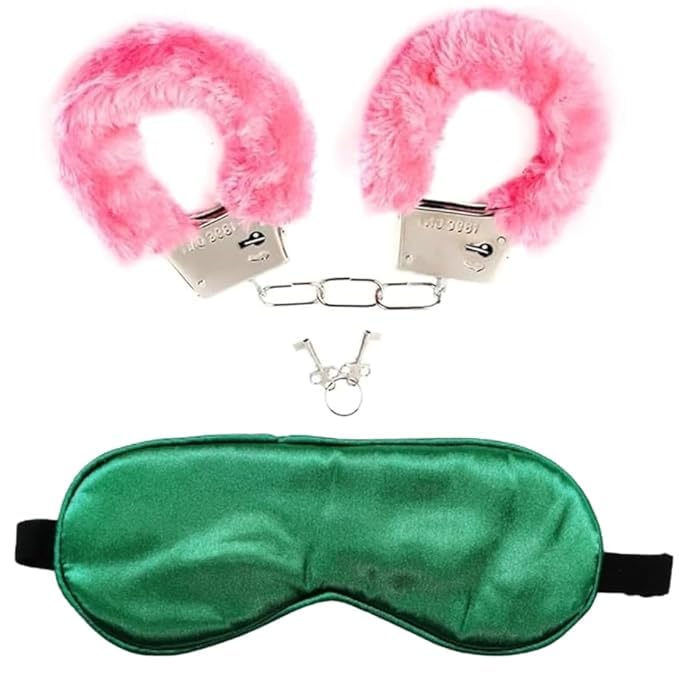 Image of Handcuff Hathkadi Toy with 2 Keys & Eye Mask - Red & Sky Blue
