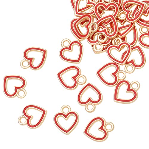 Image of Pack of 80 Heart Circle Red Enamel Charms Gold Plated Colored Pendants Hawaii Style Accessories for Necklace Bracelet Jewelry Making DIY Crafting