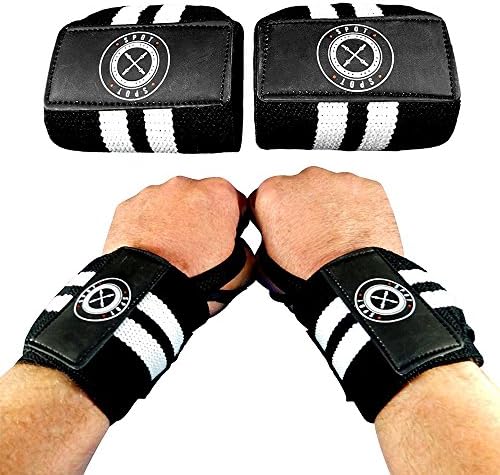 Spot Lion Fitness Wrist Wraps (Professional Quality) Powerlifting, Bodybuilding, Weight Lifting Wrist Supports for Weight Training - Black with White Stripes