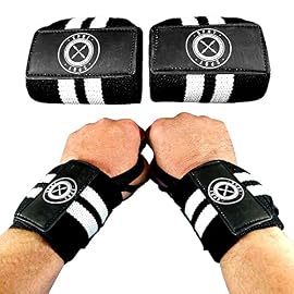 Spot Lion Fitness Wrist Wraps (Professional Quality) Powerlifting, Bodybuilding, Weight Lifting Wrist Supports for Weight Training – Black with White Stripes