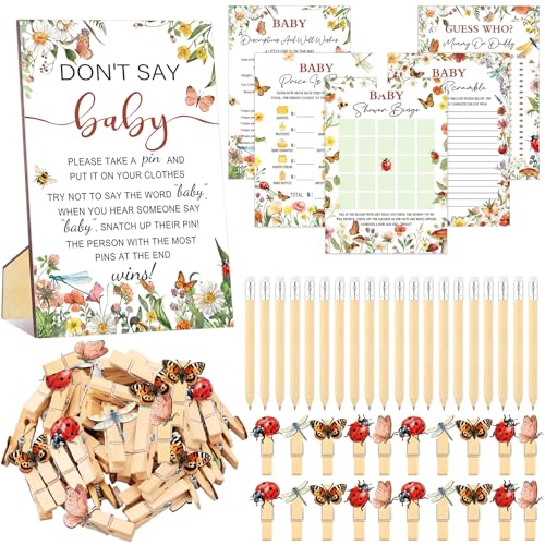 Image of Patelai 321 Pcs Lovebug Baby Shower Game Decorations Lovebug Baby Shower Decorations 5 Set Games Bingo Don't Say for 50 Guests Cute Clothespins for Gender Reveal Birthday Party