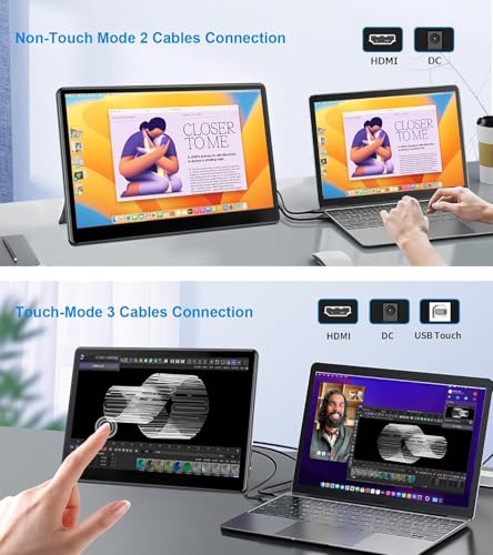 Image of 13.3'' Portable Touch Screen Monitor,HDMI VGA USB-B for PC MacBook (dark) | 10-point touch,Quick response,Dual-Speaker,178viewing angle,400nits,2000:1,VESA,72%NTSC,IPS,Phone PS Xbox