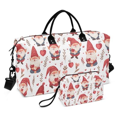 Valentine Heart Gnomes Travel Duffle Bag Gym Bag Weekender Bags with Toiletry Bag Travel Trip Tote Bag
