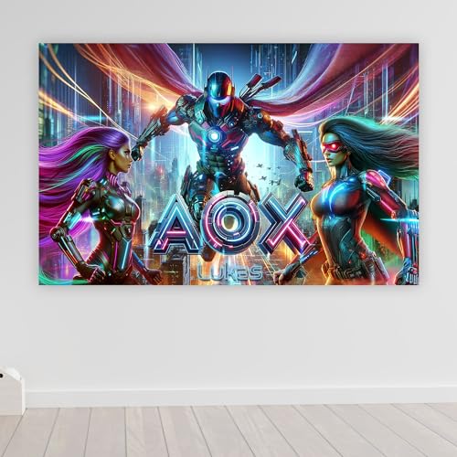 timalo Poster personalisiert mit Namen | 61 x 43 cm Superhelden, Cyberpunk, Neon | Gamer Bild für die Wand Jugendzimmer Gaming Motiv für Teenager Jungen und Mädchen Zimmer