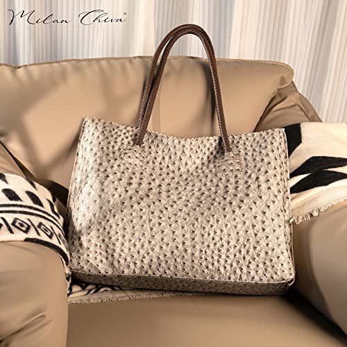 Image of Milan Chiva Tote Bag for Women with Zipper Large Ostrich Vegan Leather Shoulder Purses and Handbags