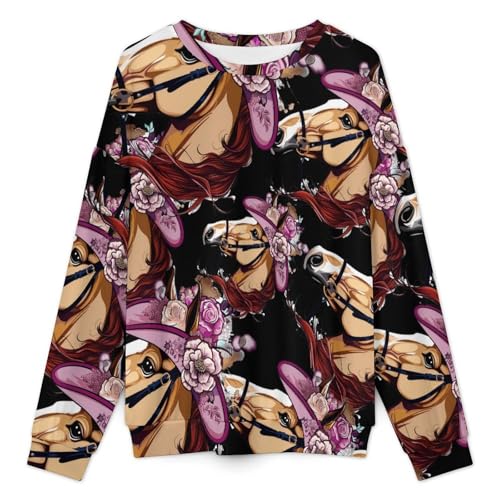 Horse Racing Fascinator Hat Sweatshirt for Women Men Long Sleeve Shirts Pullover Sweater Tops Casual3