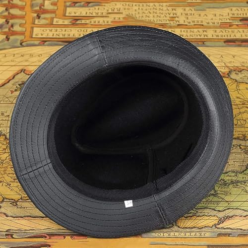 Chapeau d'hiver hommes en cuir de mouton véritable fedora noir taille 7 - 5