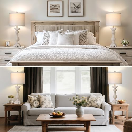 MOUVOVO 28" Tall Farmhouse Table Lamps Set of 2 with USB A+C Ports and AC Outlet, 3 Way Touch Rustic Bedside Lamps for Living Room, Beige Vintage Lamps for Bedroom by MOUVOVO - Used condition - Image 7