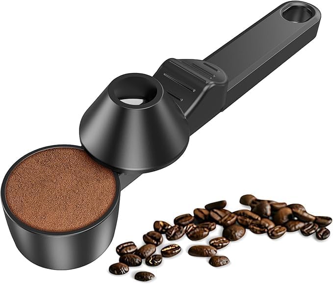 3-in-1 Coffee Scoop with Funnel and Leveler, Reusable Filling Spoon, Large Capacity Long Handle Coffee Measuring Spoon for Home Coffee makers, Black (1)