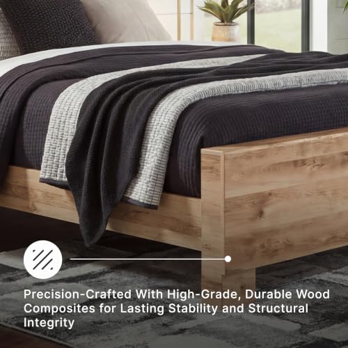 Image of Signature Design by Ashley Hyanna Full Panel Bed, Light Wood Finish | Light wood full size bed frame, Engineered wood and decorative laminate, Rustic golden oak finish, Box spring required