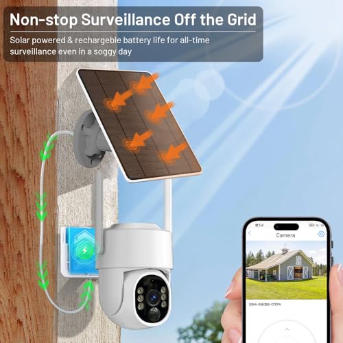 Solar Security Cameras Wireless Outdoor, 2.4GHz 5G WiFi Cameras for Home Security Battery Powered, 2K 360° PTZ Solar Outdoor Camera, Color Night Vision, AI Human Detection 2 Way Talk, SD/Cloud Storage - Image 6