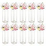 Fitous 10 PCS 31.5inch/80cm Tall Floor Vase for Centerpieces, Metal Column Geometric Centerpieces Stand with Acrylic Panels, Electroplating Flower Display Rack for Wedding,Event,Party,Home Decorations