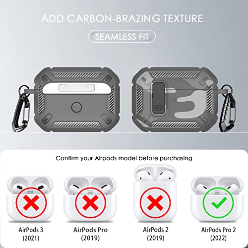 RFUNGUANGO for AirPods Pro 2 Case Cover with Cleaning Kit and Carabiner, Compatible with Airpods Pro 2nd/1st Generation Case, Support Wireless Charging, Grey Camo — view 6