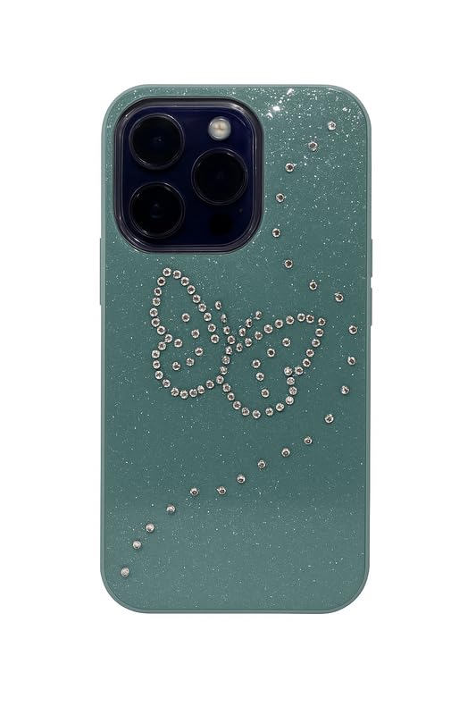 Image of ZR014 for iPhone 15 Pro Max Back Case Cover | Diamond Butterfly Sparkel Design Slim Fit | Camera Protection | Shockproof TPU Case - Green