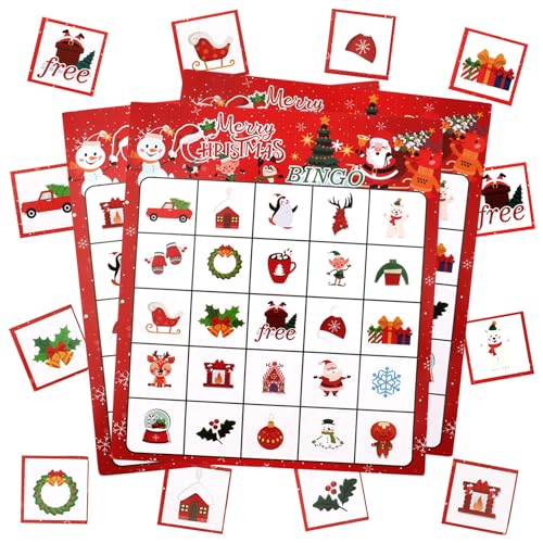 Christmas Bingo Game Cards for Kids, 24 Players Christmas Bingo Cards, Christmas's Games for Kids...