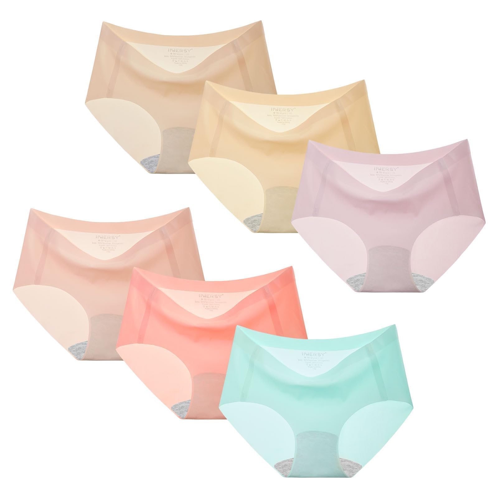 INNERSY Girls Underwear Seamless Breathable No Show Lightweight Panties 6-Pack