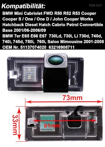 Image of 1280 * 720 Pixels Rear View Reversing Car Backup Camera Replacement for BMW Mini Cabriolet FWD R50 R52 R53 Cooper S E65 E66 E67 730Ld 730i730d 740d 740i 745d 750i 760i Saloo Mimousine Waterproof