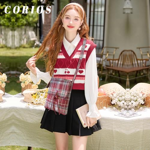 Tartan Shoulder Bag for Women - Tweed Handbag Vintage Crossbody Top Handle With Adjustable Strap2