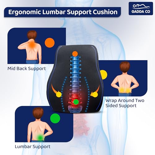 Image of GADDA CO Car Neck Rest Pillow & Lumbar Back Support Cushion Combo Pack of 1 -Memory Foam Cervical & Lower Back Pain Relief for Car & Office Chair, Orthopedic Posture Support, Mesh Black