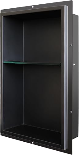 CKB Nicho de ducha de acero inoxidable, 24 pulgadas x 14 pulgadas x 4 pulgadas de profundidad, estantes de almacenamiento de doble capa, estante de