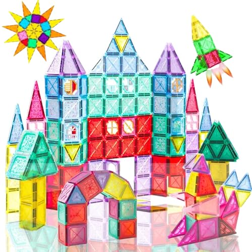 AmaVenta Bloques de Construcción Magnéticos 100 Piezas para Niños de 3 a 8 Años - Compactos y Resistentes con Imanes Fuertes - Juguetes Educativos para Construcciones Creativas con Accesorios